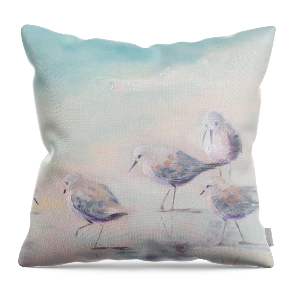 Sandpipers Throw Pillow featuring the painting Pipers Seven by Susan Richardson
