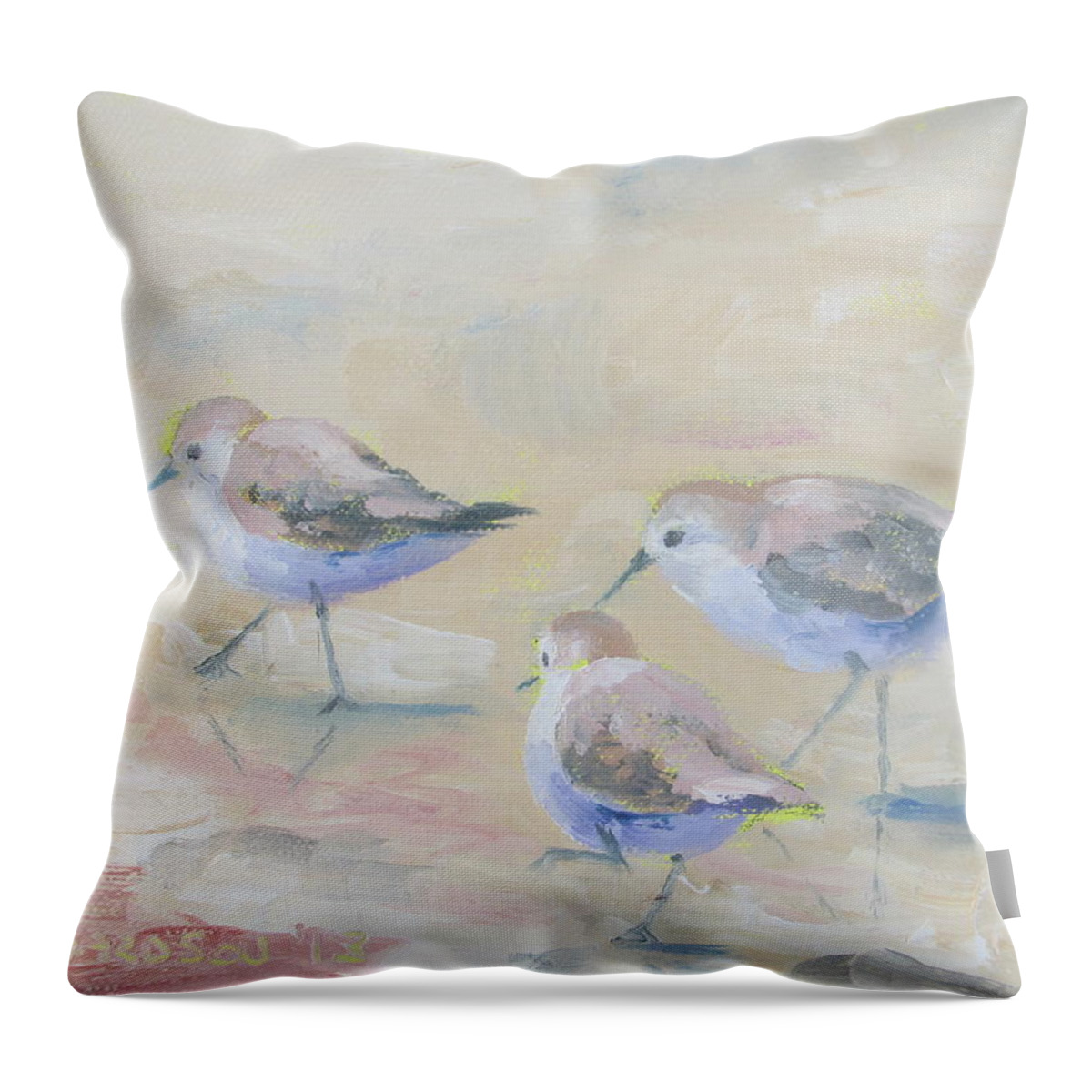 Sandpipers Throw Pillow featuring the painting Pipers Three by Susan Richardson