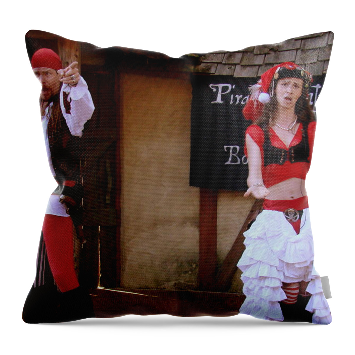 Fine Art Throw Pillow featuring the photograph Pirate Shantyman and Bonnie Lass by Rodney Lee Williams