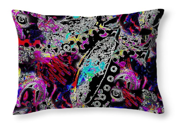 Wild Patterns Reminiscent Of Underwater Scenes .colorful Contemporary Abstract Expressionist Throw Pillow featuring the digital art Pixel paisley by Priscilla Batzell Expressionist Art Studio Gallery