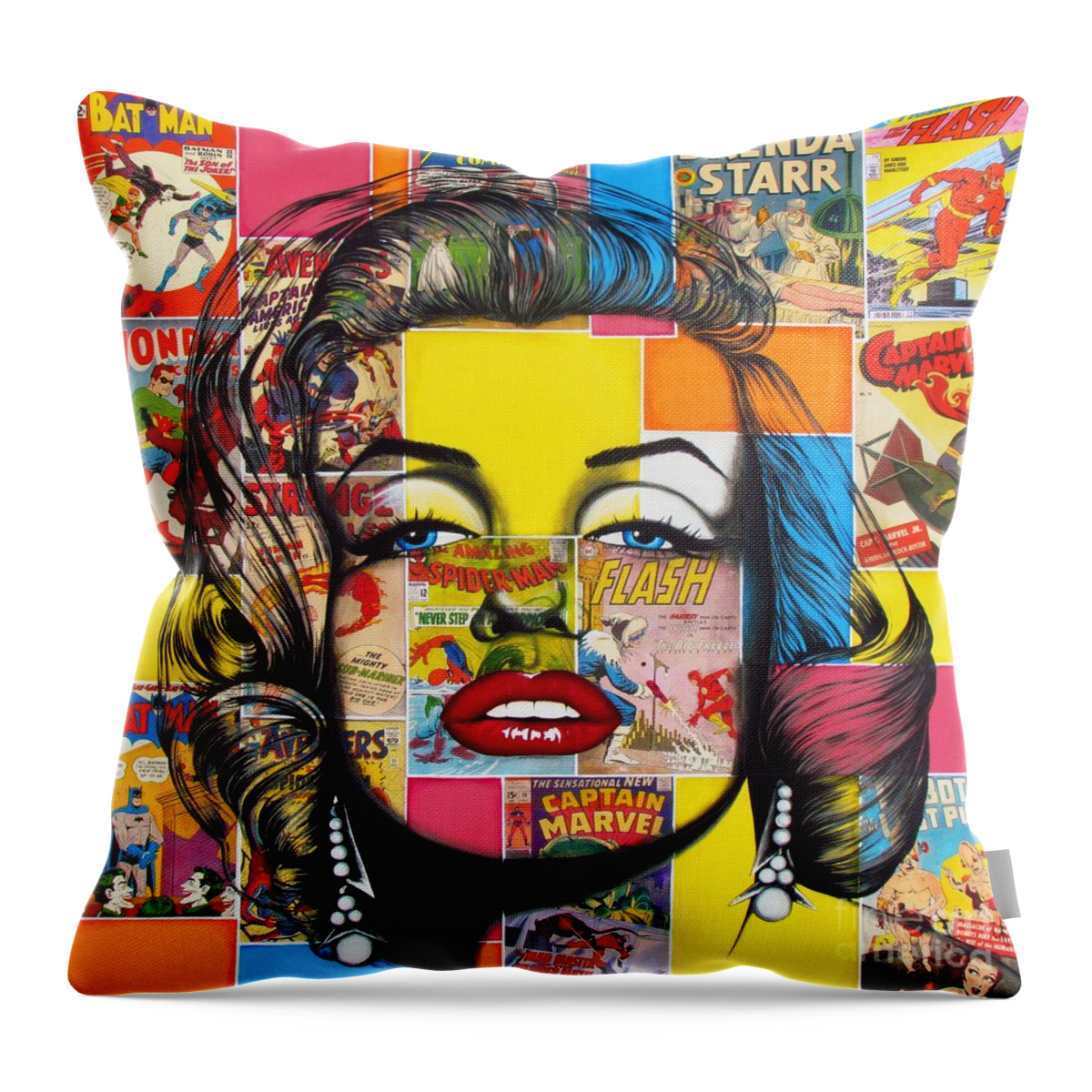 Marilyn Monroe Throw Pillow featuring the mixed media Planet Marilyn by Joseph Sonday