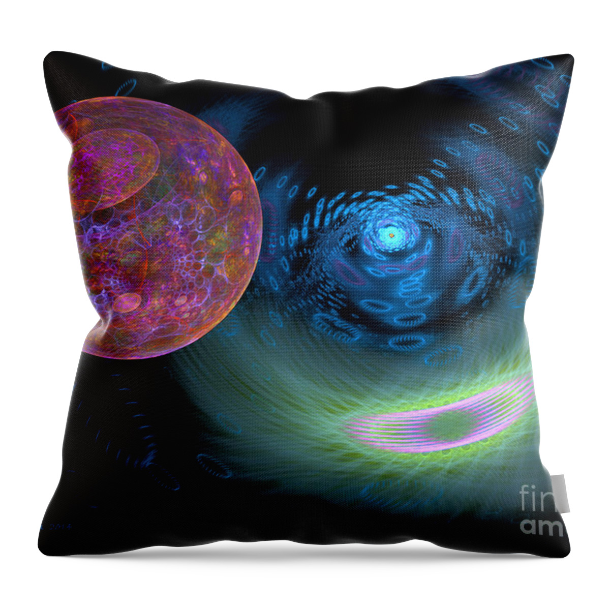 Planet Throw Pillow featuring the digital art Planetary Evolution Abstract Fractal by Dee Flouton
