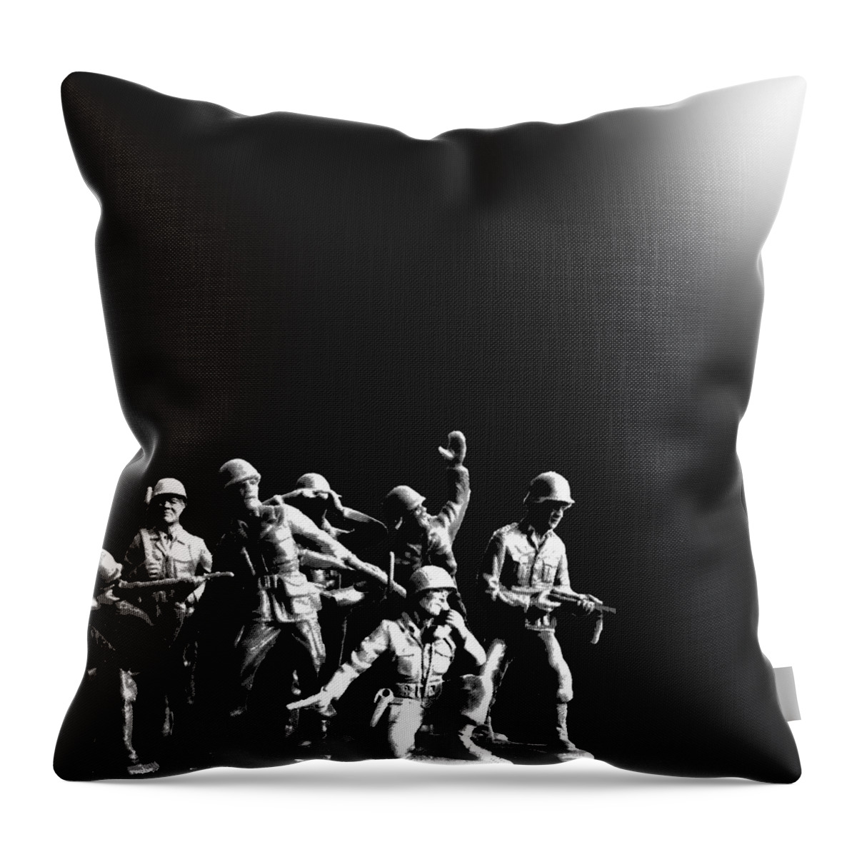 Man Throw Pillow featuring the painting Plastic Army Man Battalion Black and White by Tony Rubino