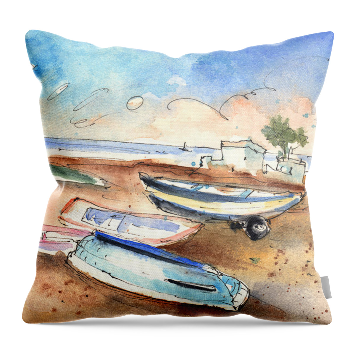 Travel Throw Pillow featuring the painting Playa Honda in Lanzarote 03 by Miki De Goodaboom