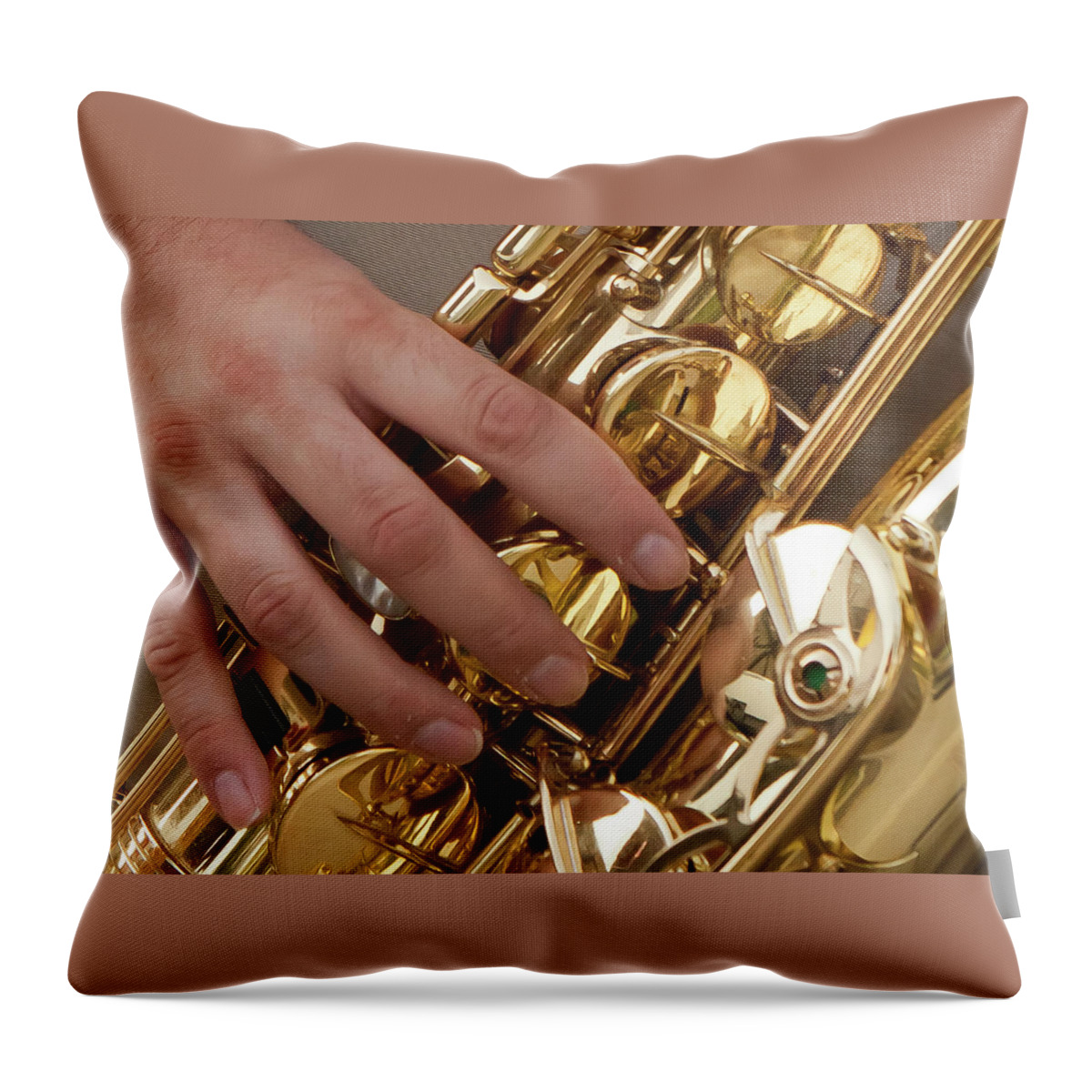 Color Throw Pillow featuring the photograph Playing Sax by Jim Finch