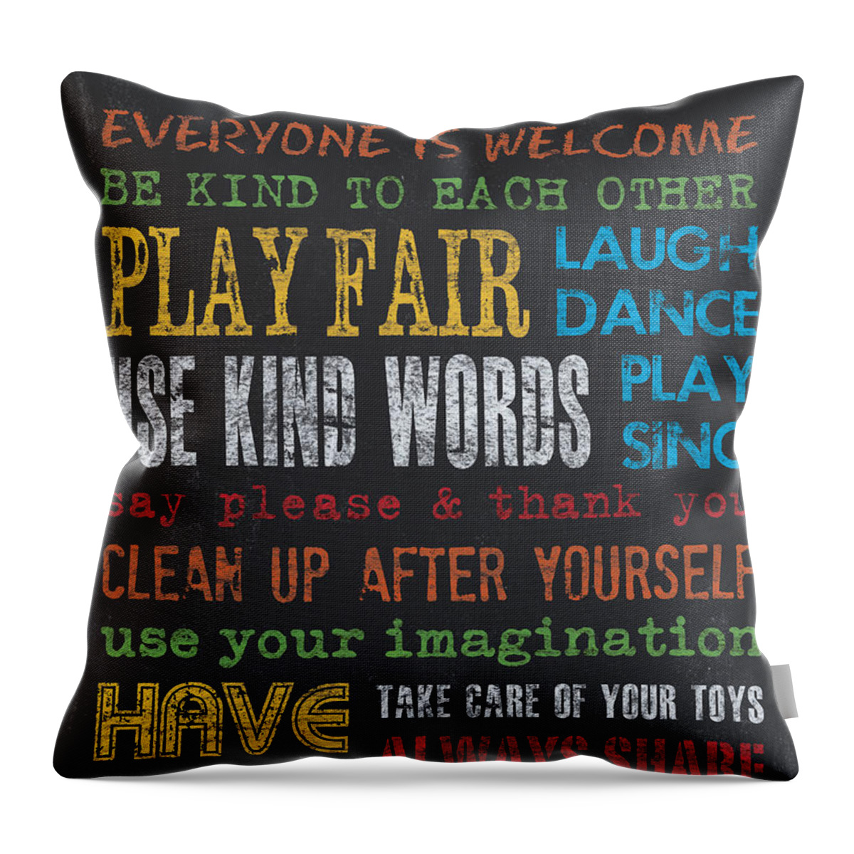 Playroom Throw Pillow featuring the painting Playroom Rules by Debbie DeWitt
