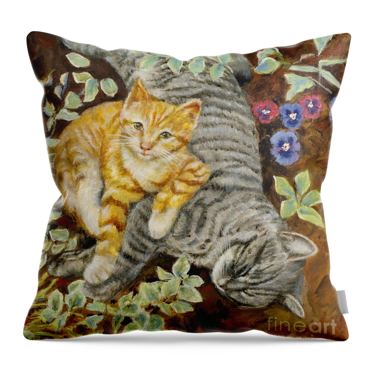 Wall Art Throw Pillow featuring the painting Please Wake Up It's Time to Play by Cynthia Parsons