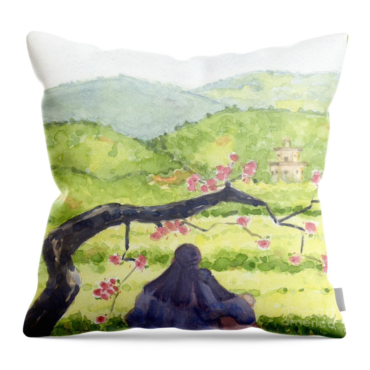 Plumb Throw Pillow featuring the painting Plumb Blossom Love by Lilibeth Andre