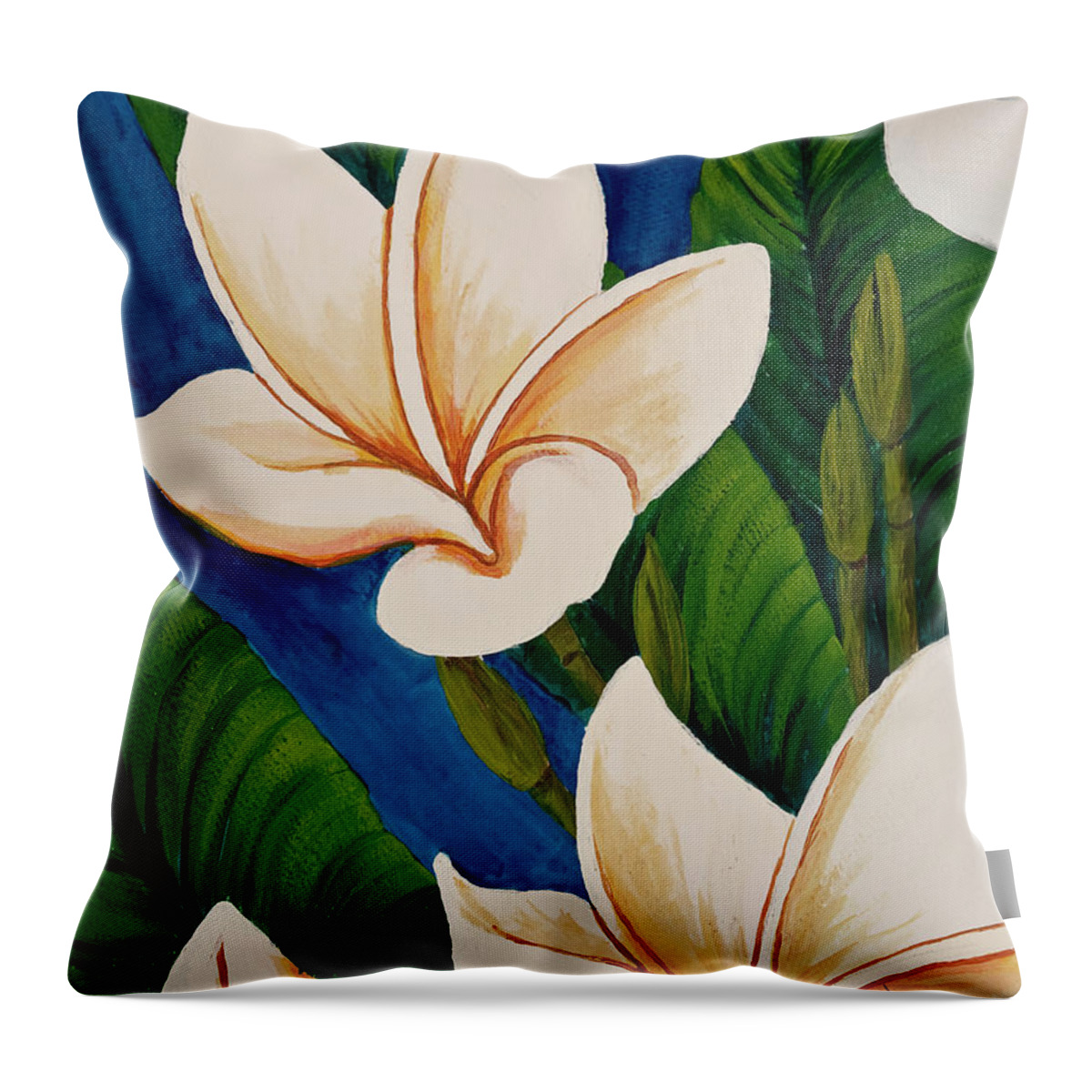 Tropical Flower Throw Pillow featuring the painting Plumeria by Darice Machel McGuire