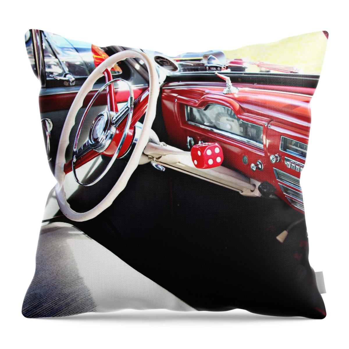 Car Throw Pillow featuring the photograph Plymouth Dash red and white with chrome by Tom Conway