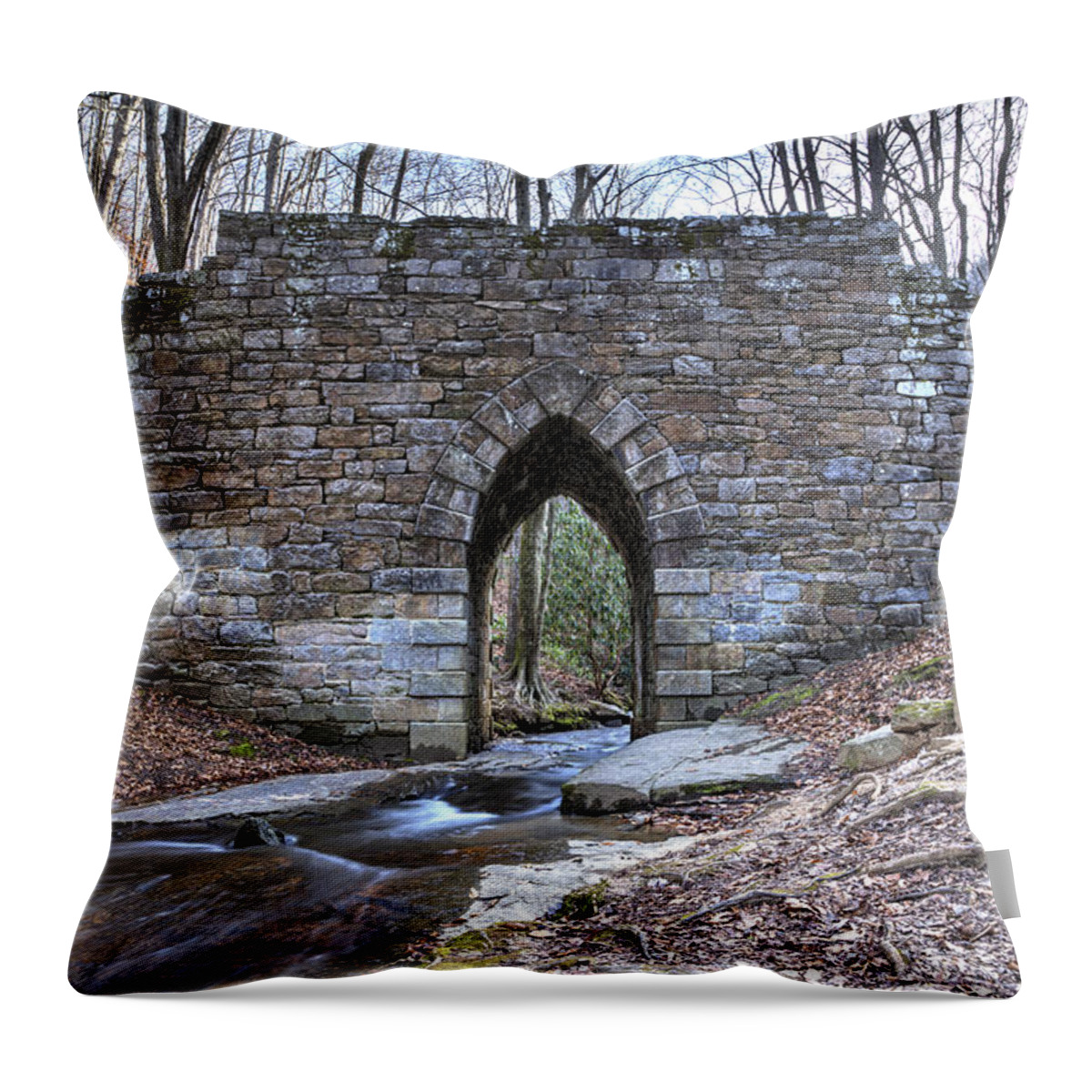 Stone Bridge Throw Pillow featuring the photograph Poinsett Stone Bridge-1 by Charles Hite