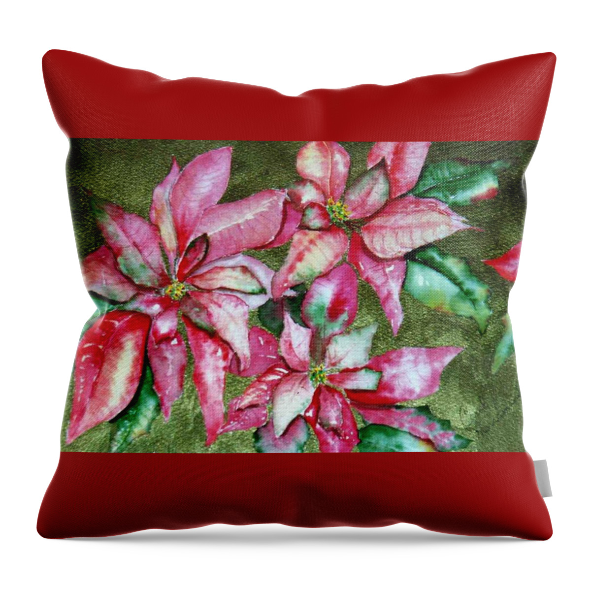 Christmas Throw Pillow featuring the painting Poinsettia by Carol Denna