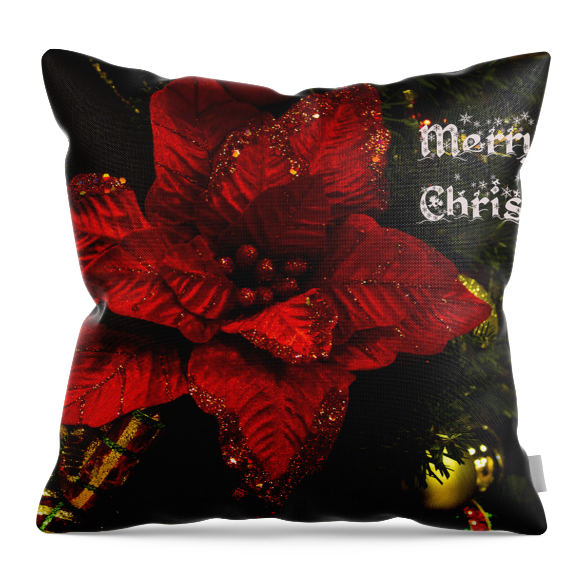 Poinsettia Throw Pillow featuring the photograph Poinsettia Christmas Greeting Card by Mark Andrew Thomas