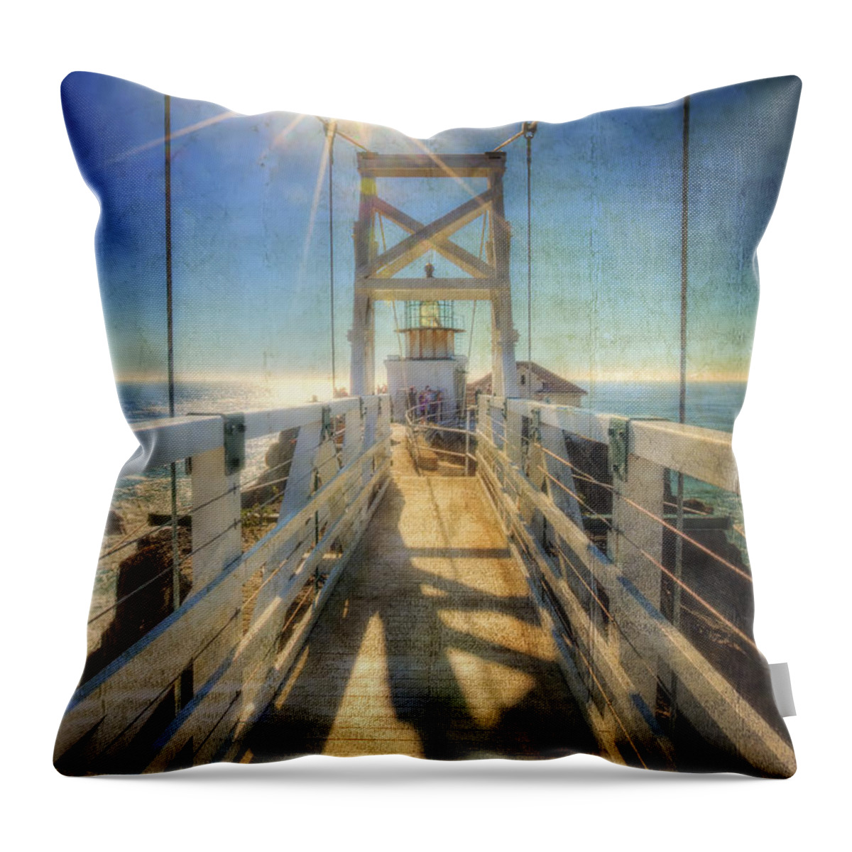 Lighthouses Throw Pillow featuring the photograph Point Bonita Lighthouse and Bridge 2 - Marin Headlands by Jennifer Rondinelli Reilly - Fine Art Photography