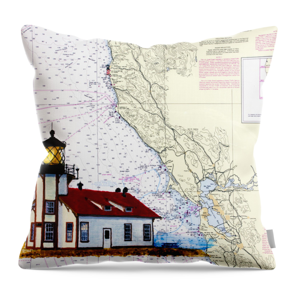 Lighthouse Throw Pillow featuring the painting Point Cabrillo Light Station by Mike Robles