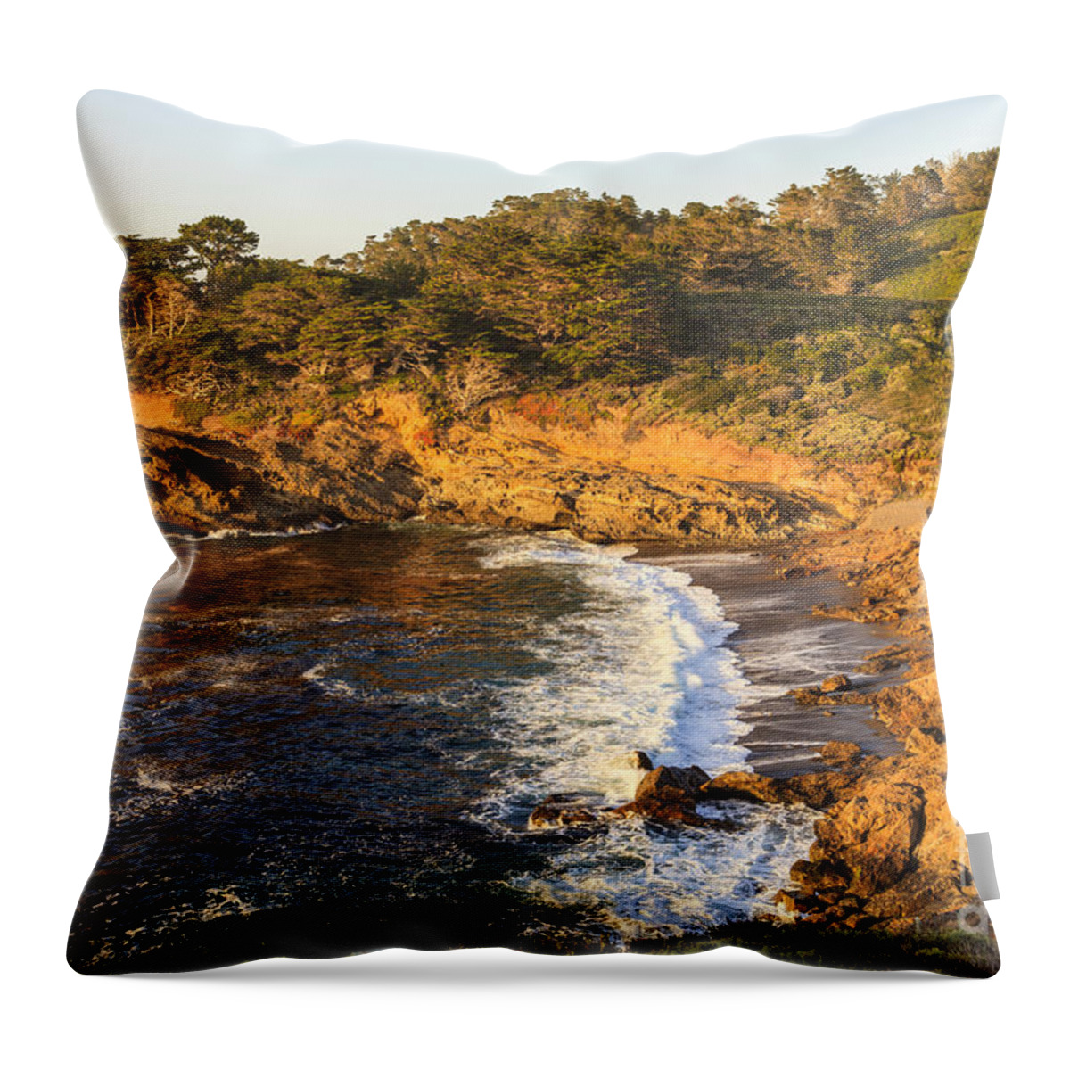Pt Lobos Throw Pillow featuring the photograph Point Lobos Headland Cove sunset by Ken Brown