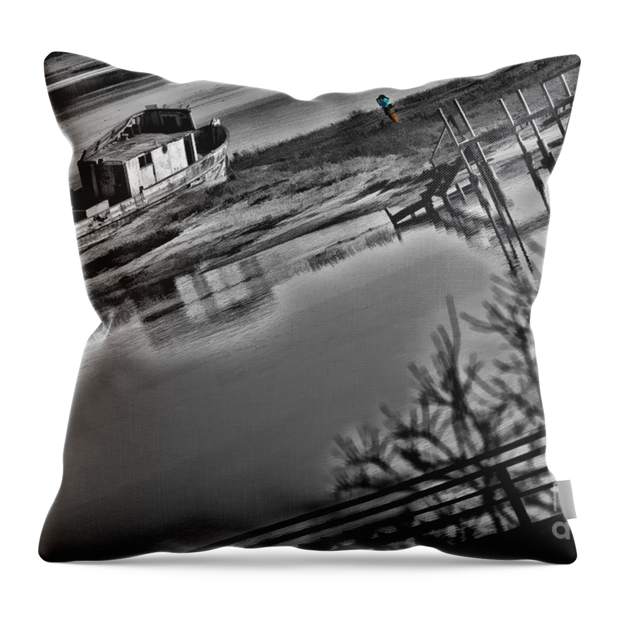 Point Reyes Boat Throw Pillow featuring the photograph Point Reyes Boat and Photographer by Blake Richards
