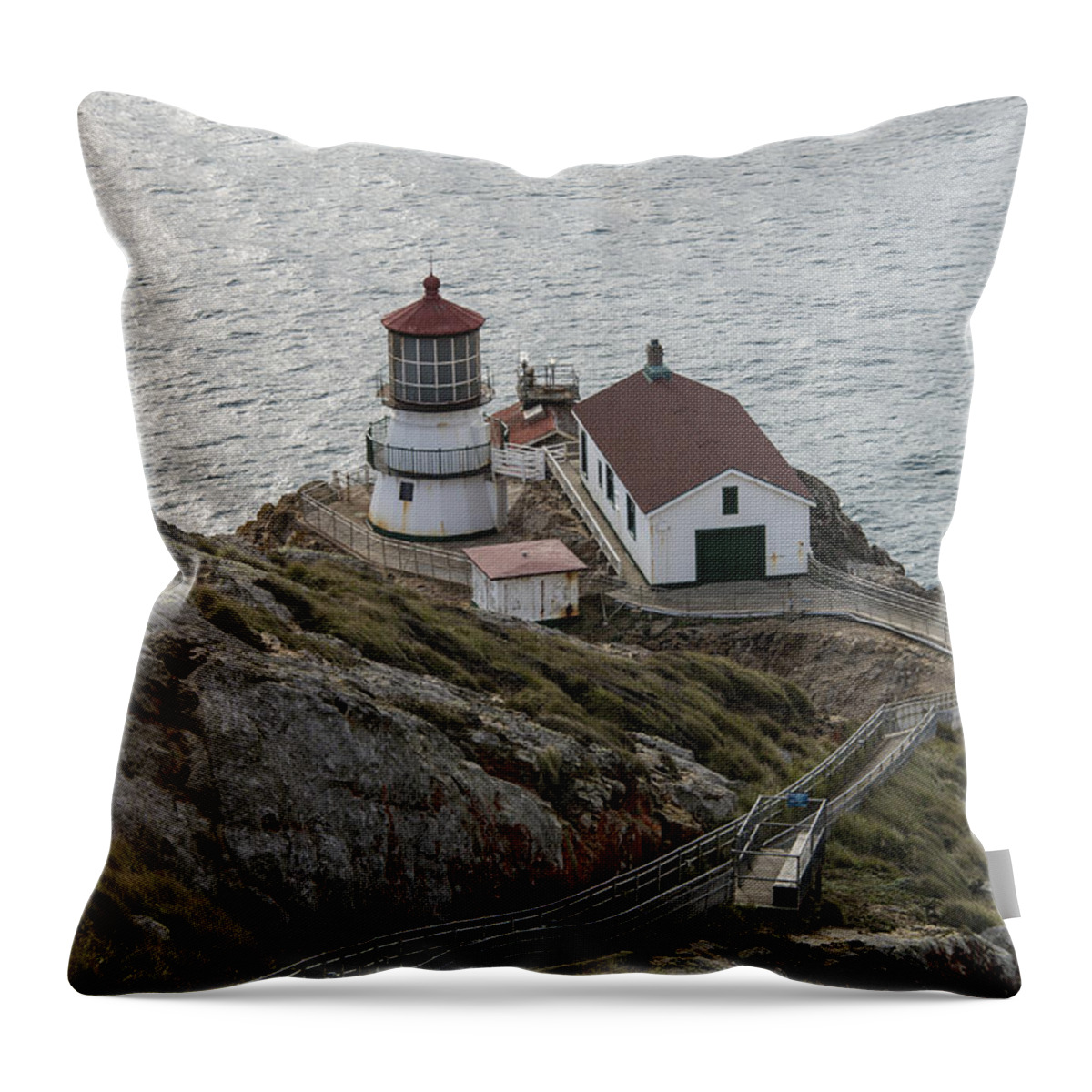 Lighthouse Throw Pillow featuring the photograph Point Reyes Lighthouse by Mark Newman