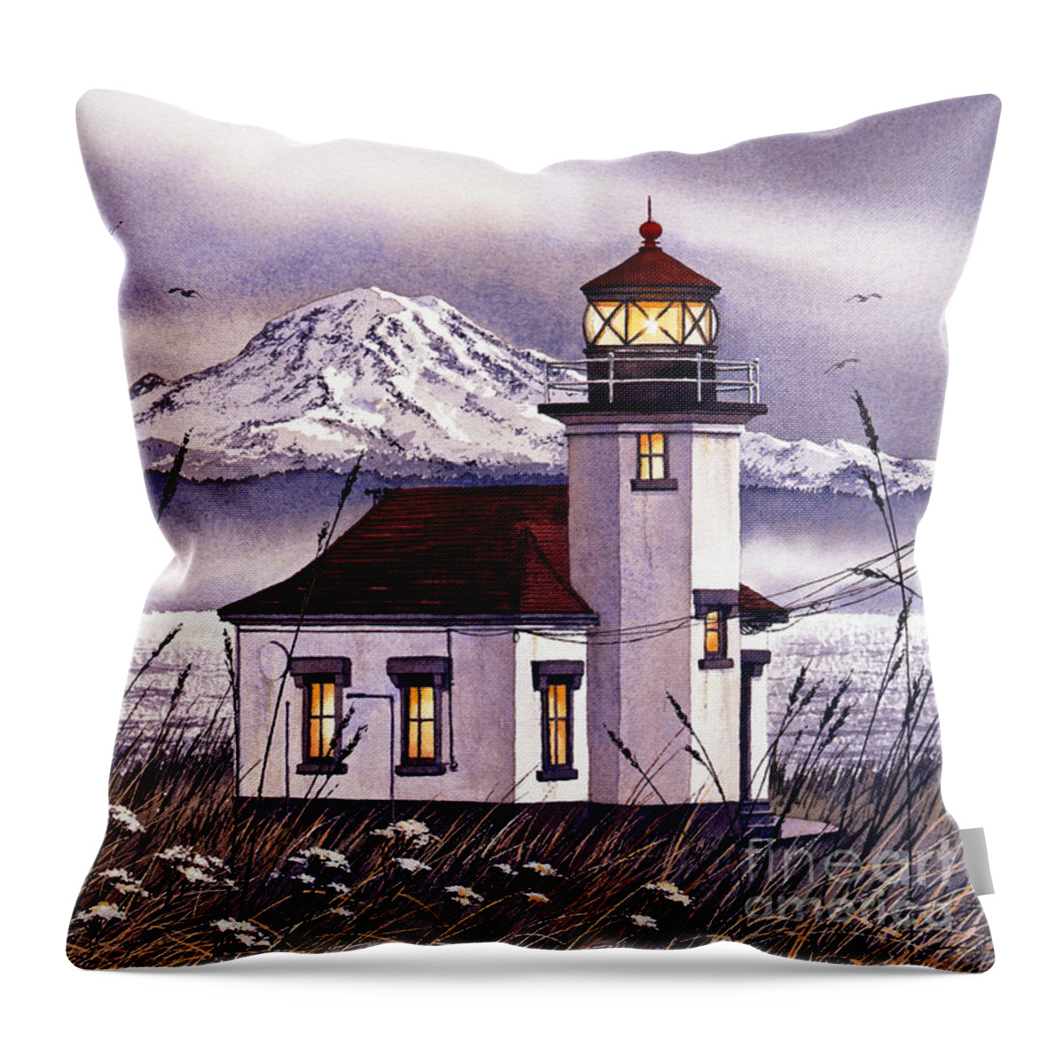 Lighthouse Fine Art Print Throw Pillow featuring the painting Point Robinson Lighthouse by James Williamson
