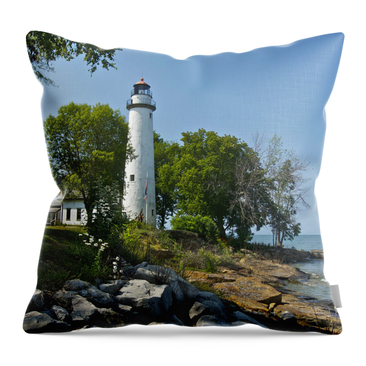 Landscape Throw Pillow featuring the photograph Pointe Aux Barques Lighthouse by Michael Peychich