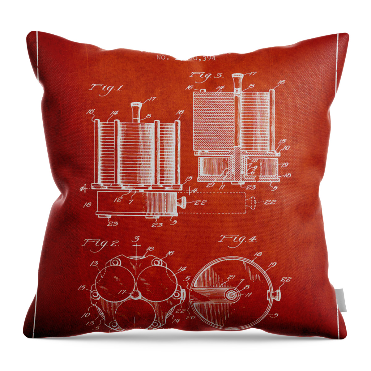Poker Throw Pillow featuring the digital art Poker Chip Set Patent from 1928 - Red by Aged Pixel