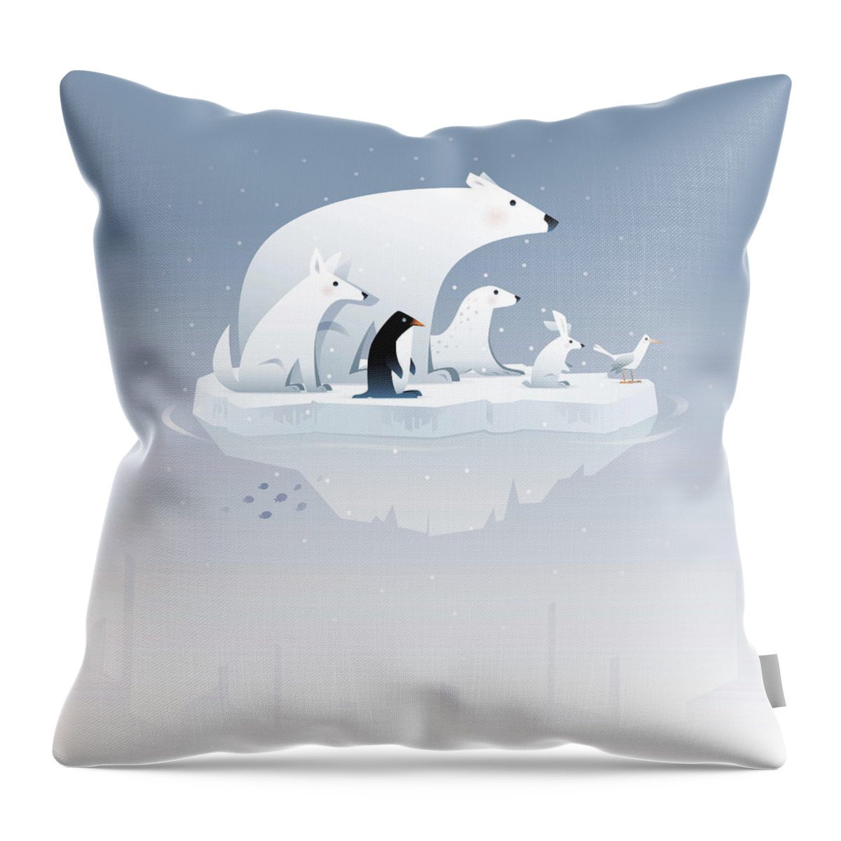 Arctic Fox Throw Pillow featuring the digital art Polar Bear And Friends by Id-work