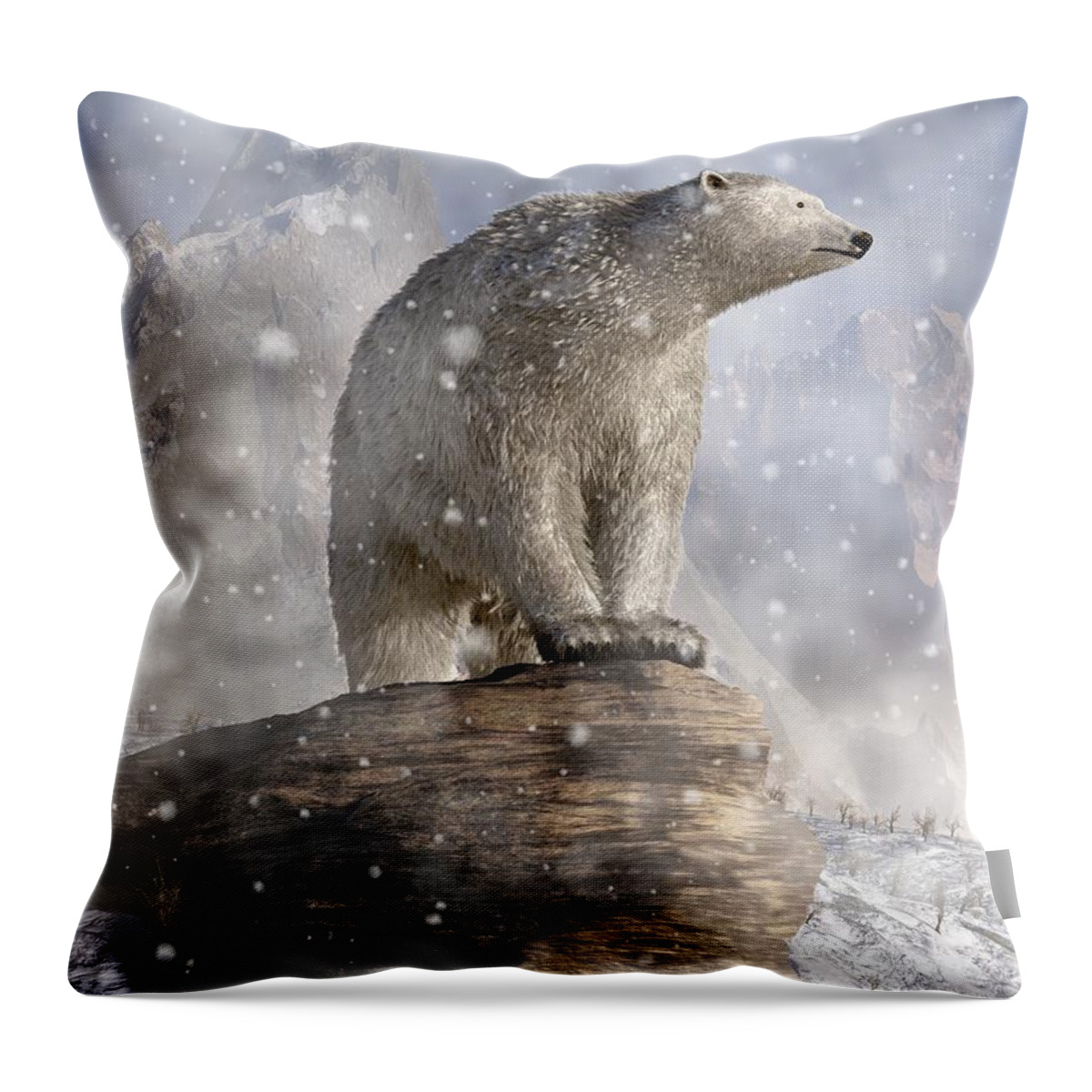 Polar Bear In A Snowstorm Throw Pillow featuring the digital art Polar Bear in a Snowstorm by Daniel Eskridge
