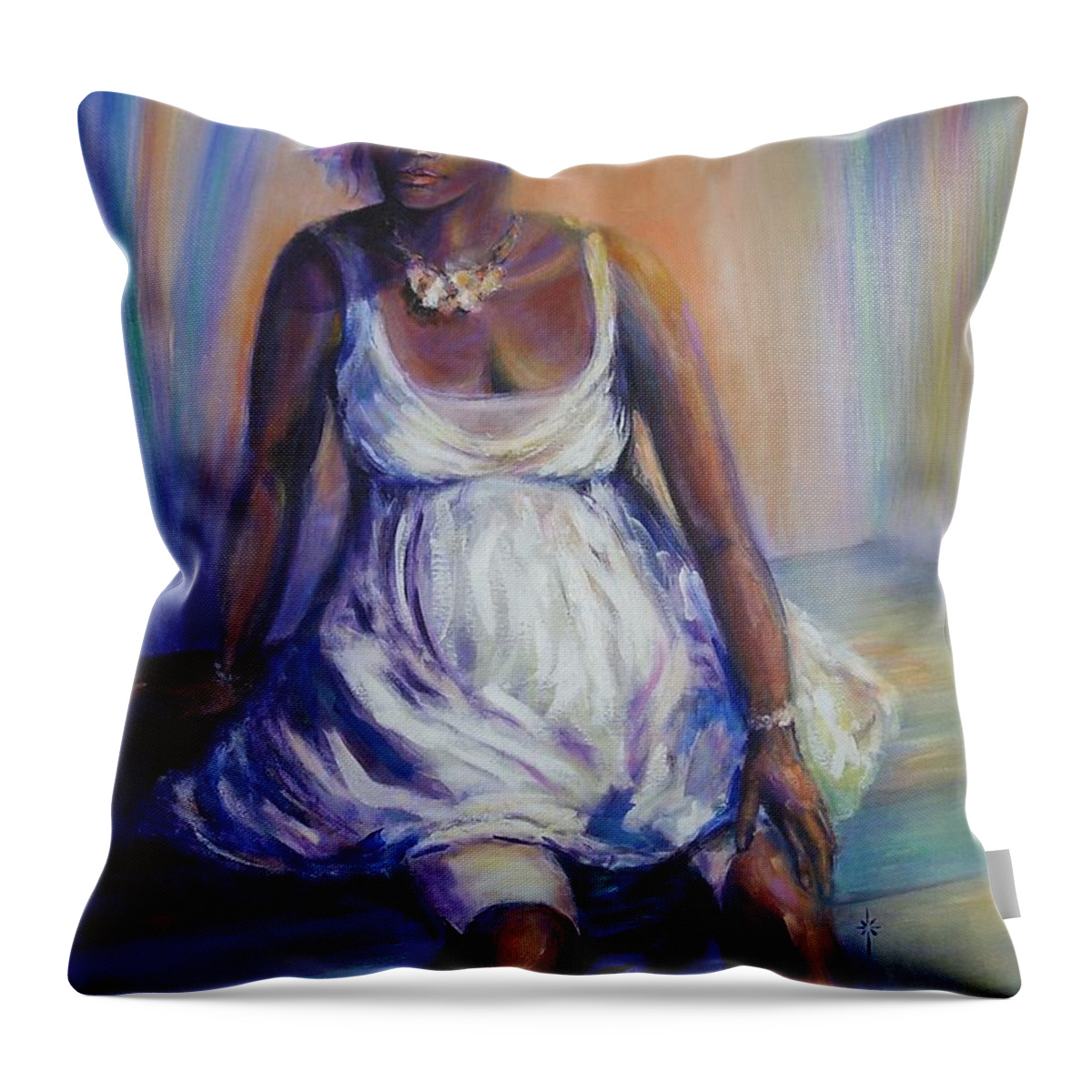 African American Throw Pillow featuring the painting Pondering The Future by Jodie Marie Anne Richardson Traugott     aka jm-ART