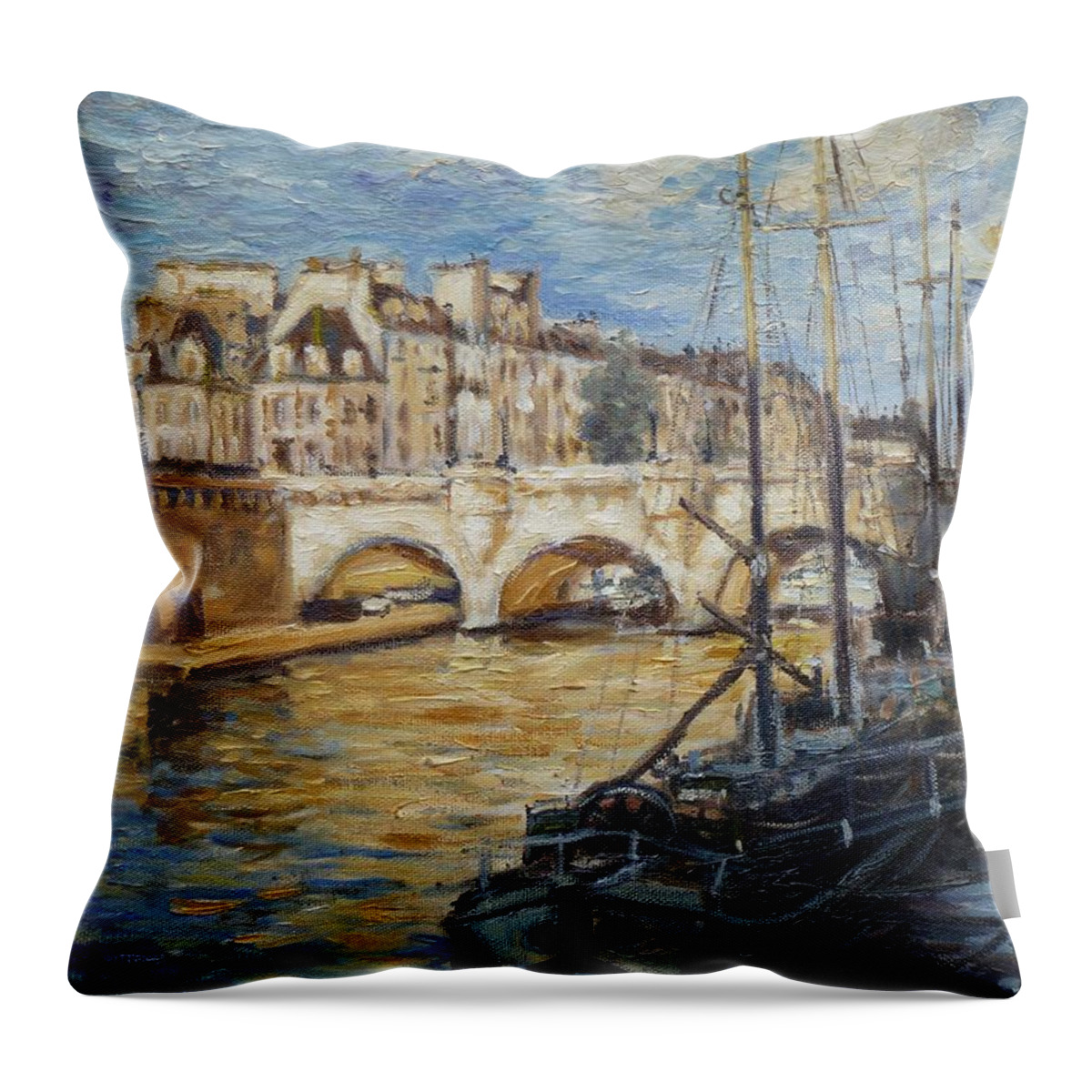 Punt Neuf Throw Pillow featuring the painting Pont Neuf Paris by Irek Szelag