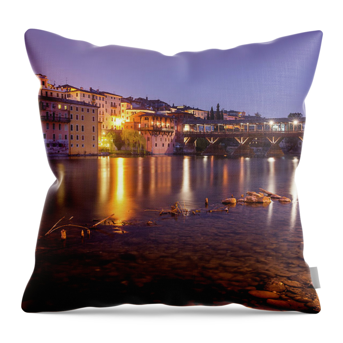 River Brenta Throw Pillow featuring the photograph Ponte Vecchio And Brenta River by Massimo Calmonte (www.massimocalmonte.it)