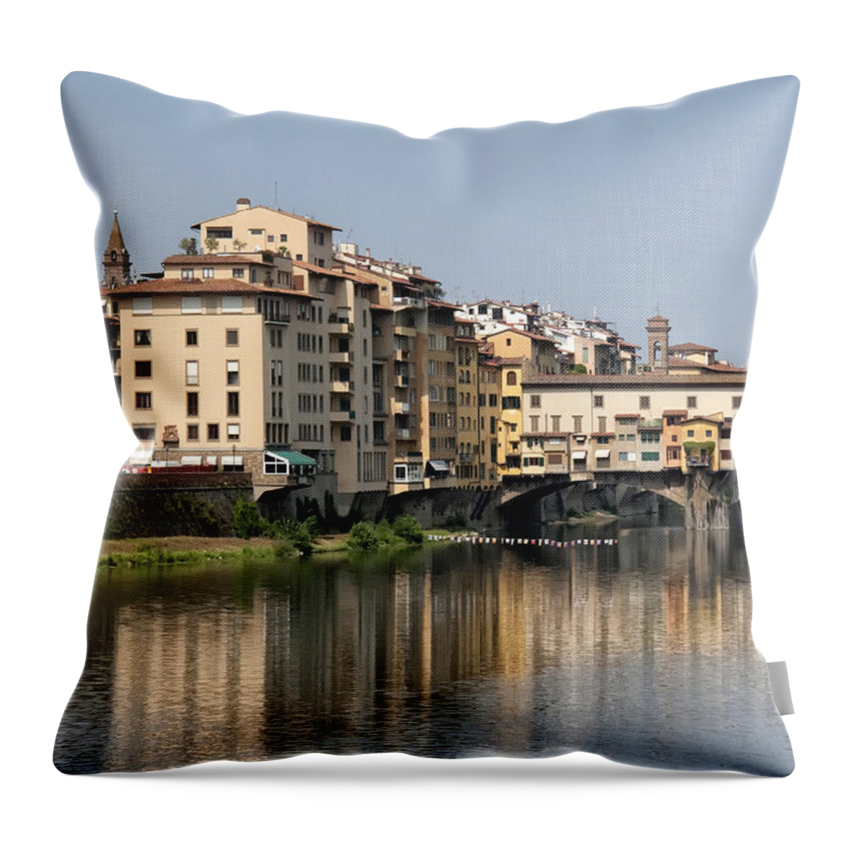 Architecture Art Throw Pillow featuring the photograph Ponte Vecchio and Vasari Corridor by Melany Sarafis