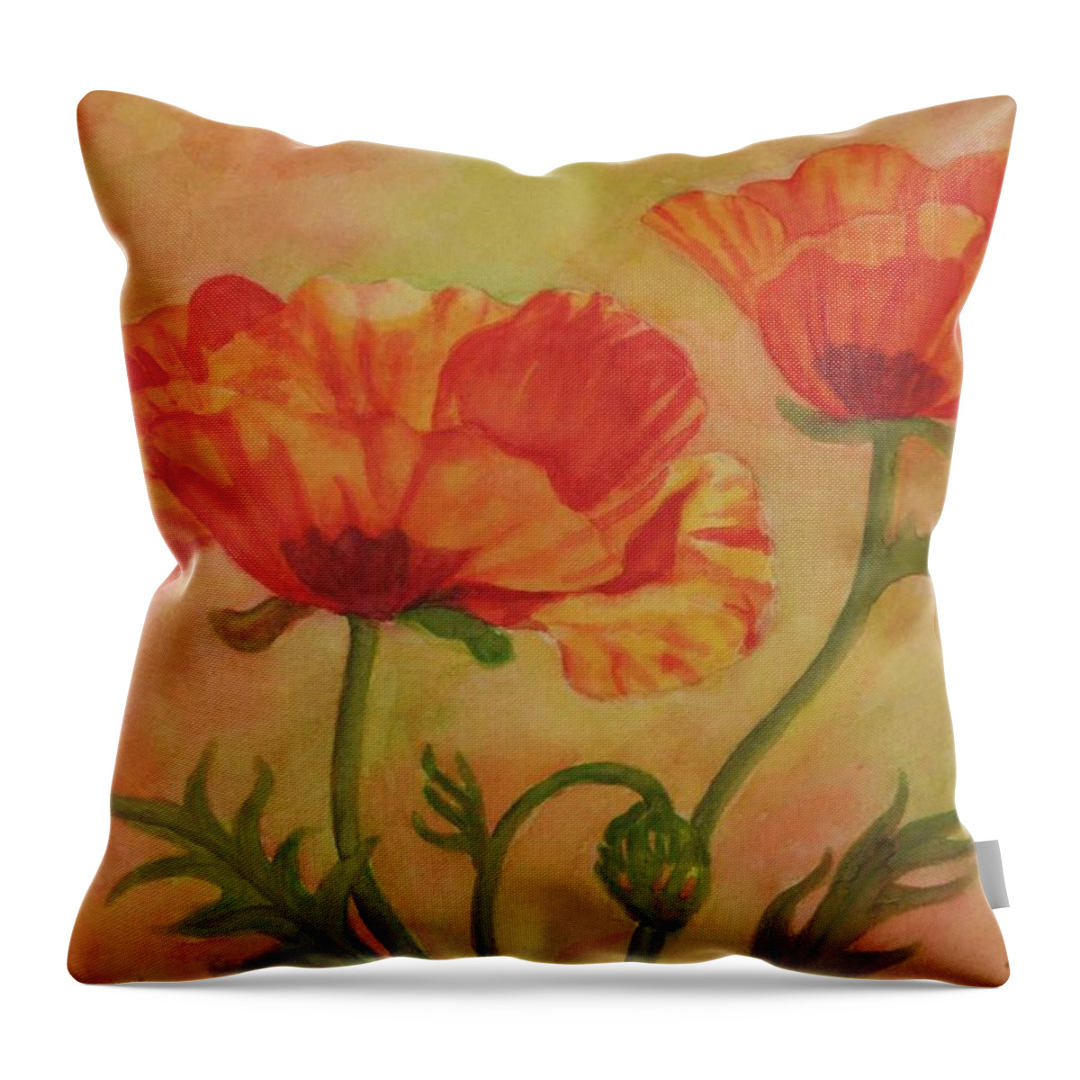 Floral Throw Pillow featuring the painting Poppies by Heidi E Nelson