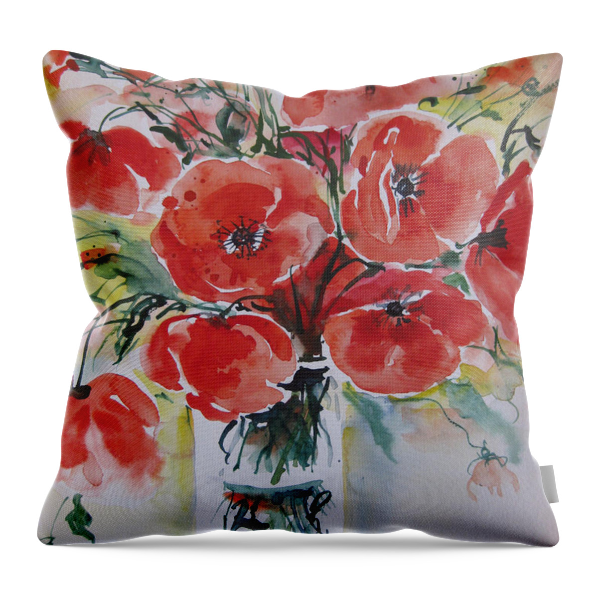 Watercolor Throw Pillow featuring the painting Poppies IV by Ingrid Dohm