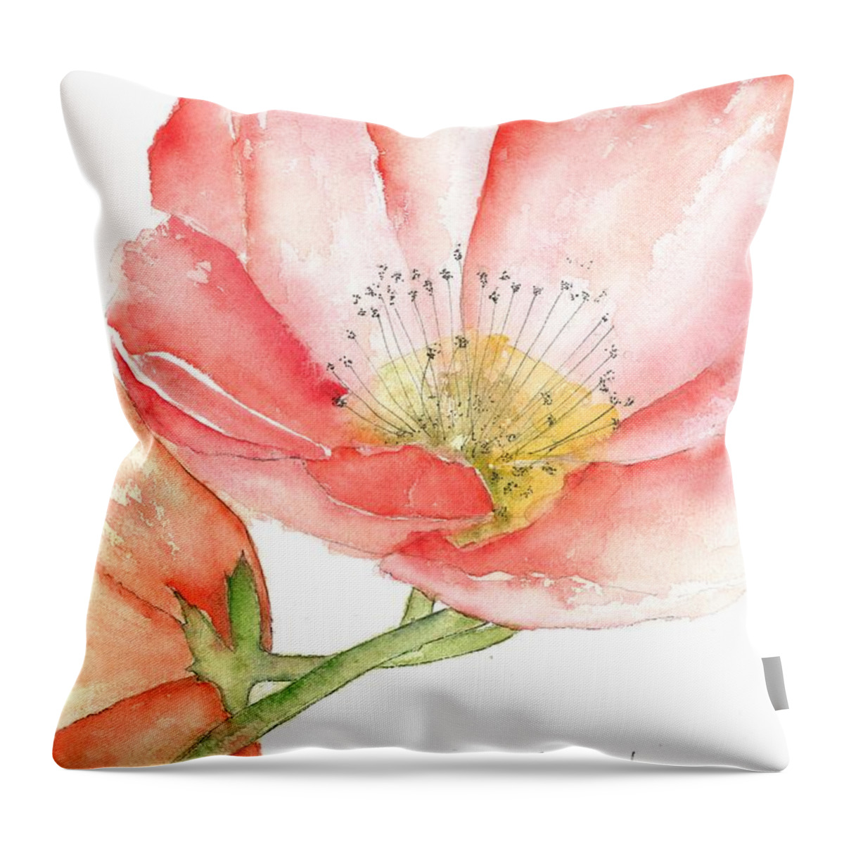 Owl Throw Pillow featuring the painting Poppy Bloom by Sherry Harradence