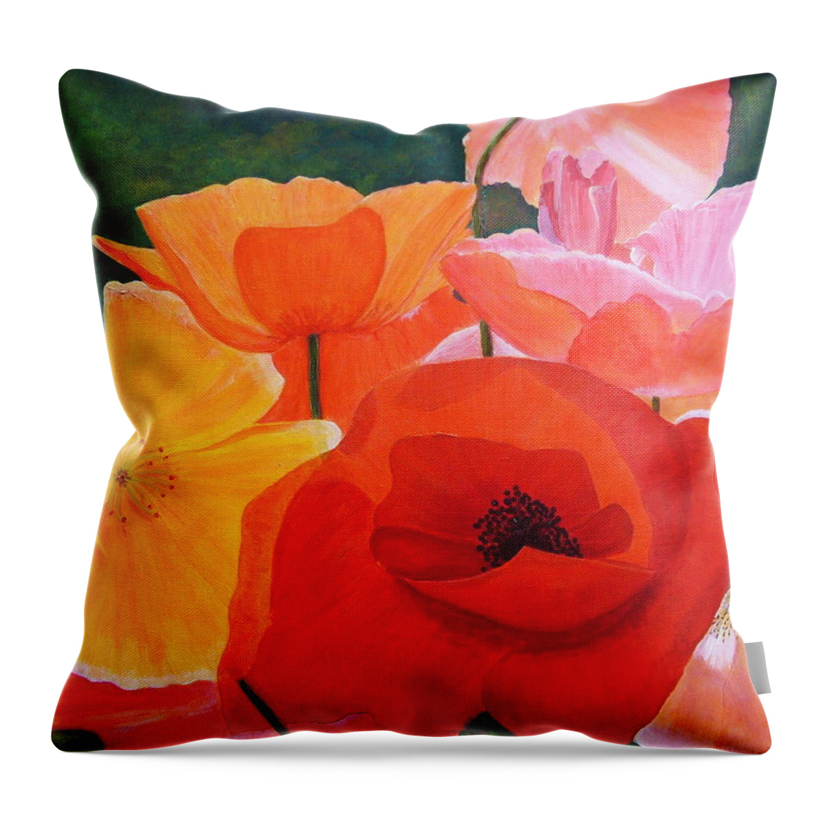 Flowers Throw Pillow featuring the painting Poppy Splendor by Lynda Evans