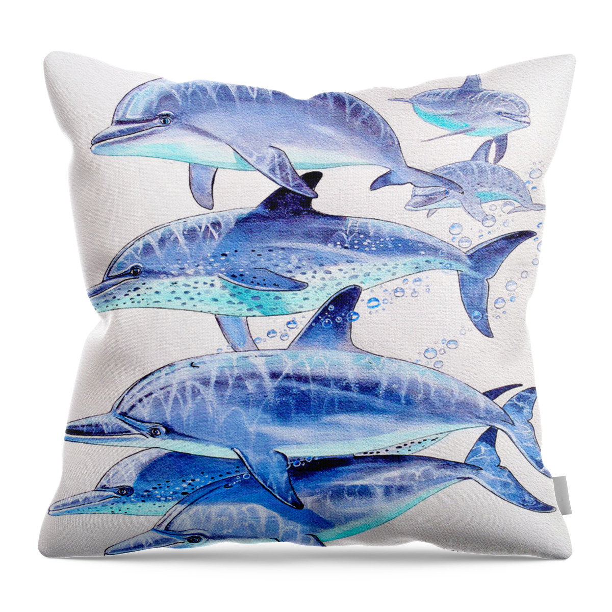 Porpoise Throw Pillow featuring the painting Porpoise play by Carey Chen