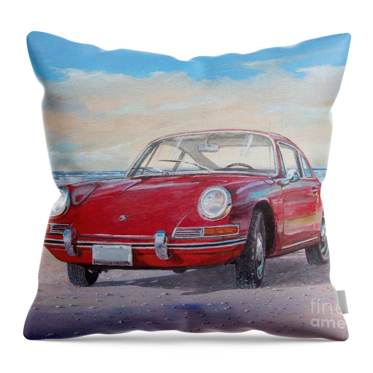 Classic Cars Paintings Throw Pillow featuring the painting 1967 Porsche 912 by Sinisa Saratlic