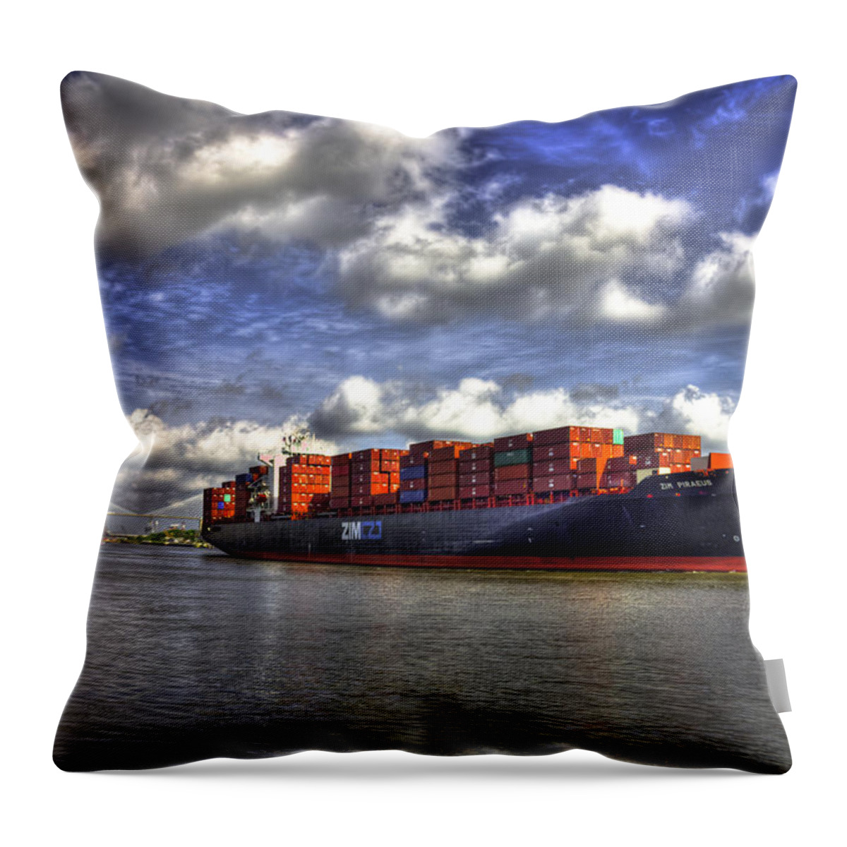 Reid Callaway Port Of Savannah Throw Pillow featuring the photograph Port Of Savannah Shipping Lanes by Reid Callaway
