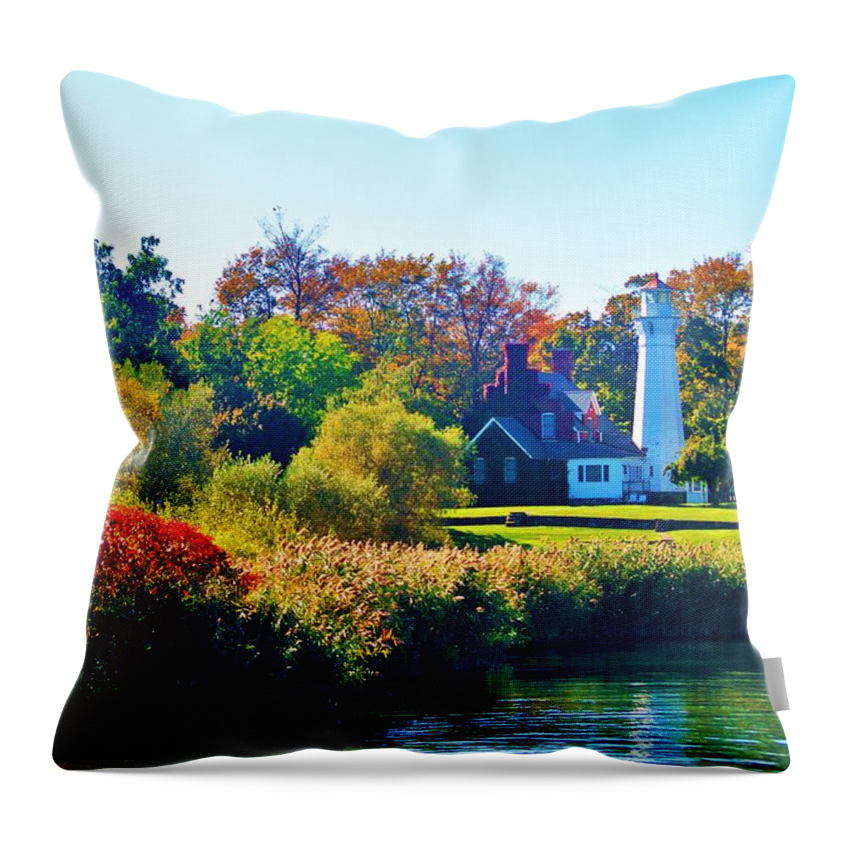  Throw Pillow featuring the photograph Port Sanilac Light 10.12.13 No. 1 by Daniel Thompson
