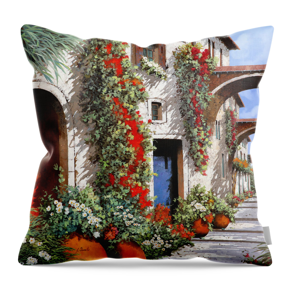 Red Door Throw Pillow featuring the painting Porta Rossa Porta Blu by Guido Borelli