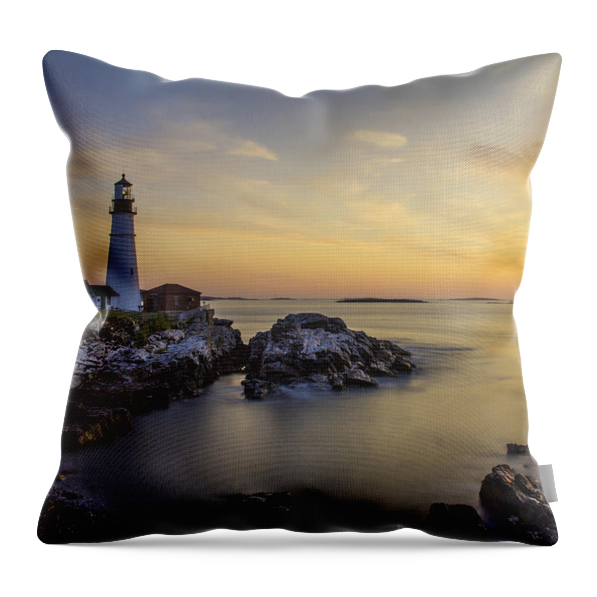 Lighthouse Throw Pillow featuring the photograph Portland Head Light at Sunrise by John Meader