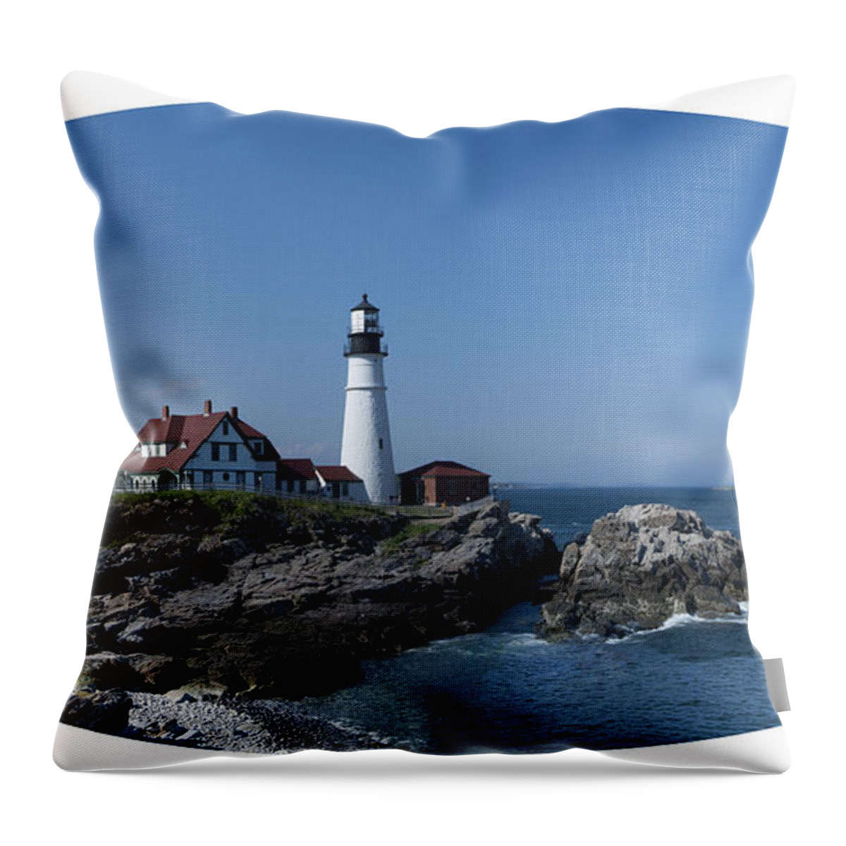 Portland Head Light House Throw Pillow featuring the photograph Portland Head Light House by Daniel Hebard