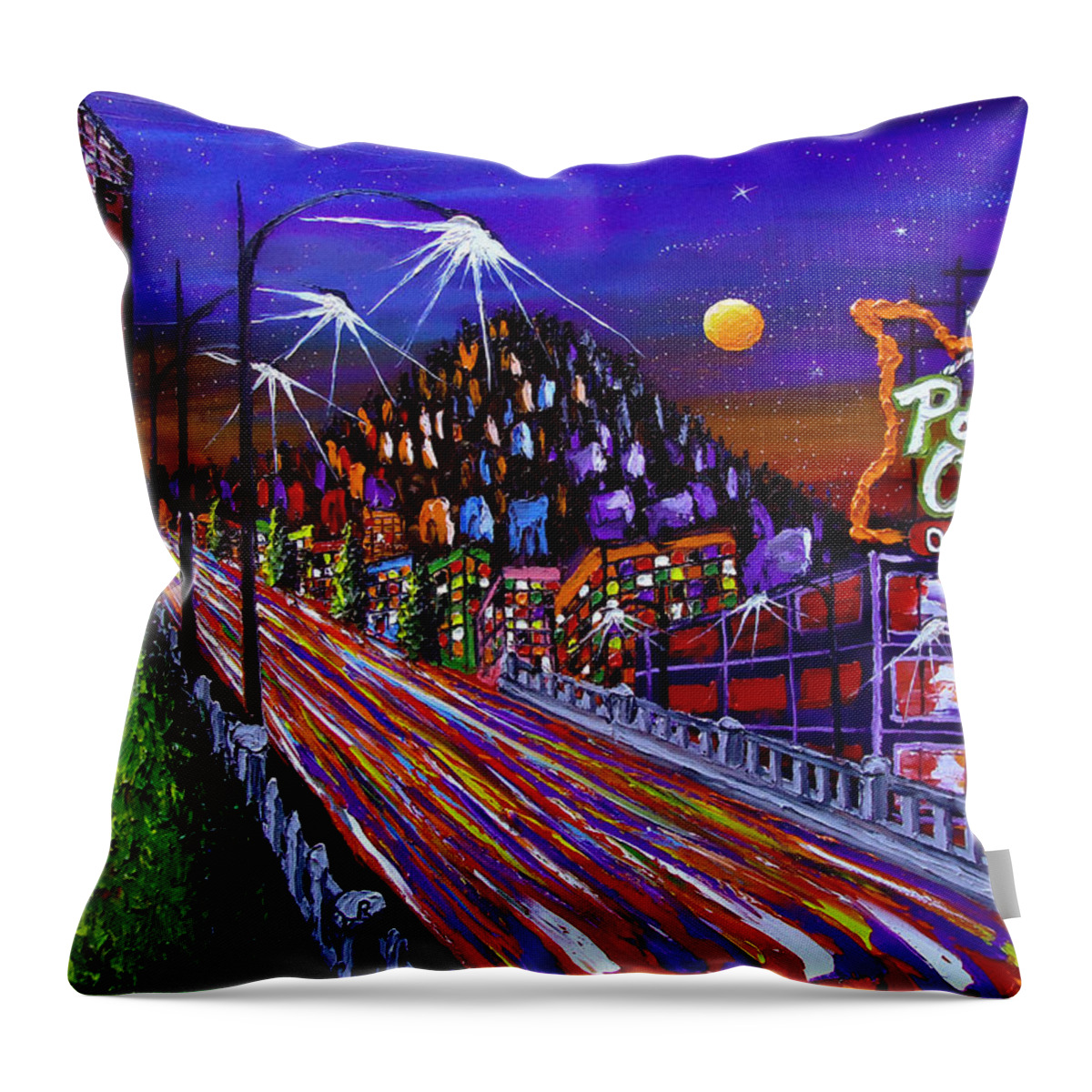  Throw Pillow featuring the painting Portland Starry Night #2 by James Dunbar