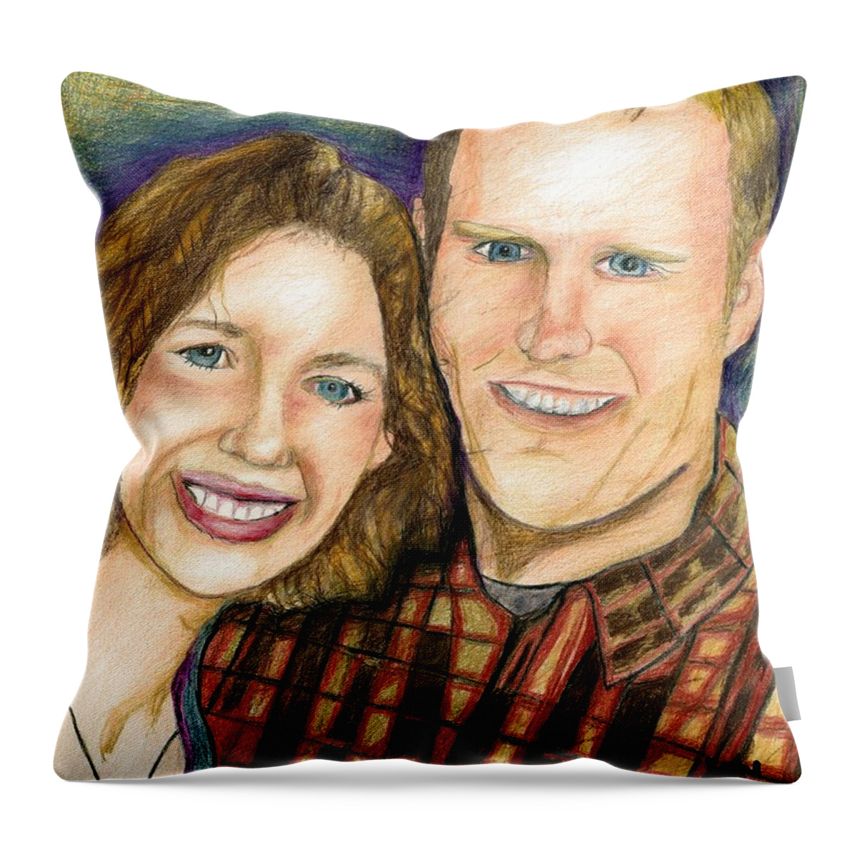 Portrait Of Artist And Wife Throw Pillow featuring the drawing Portrait by Jon Kittleson