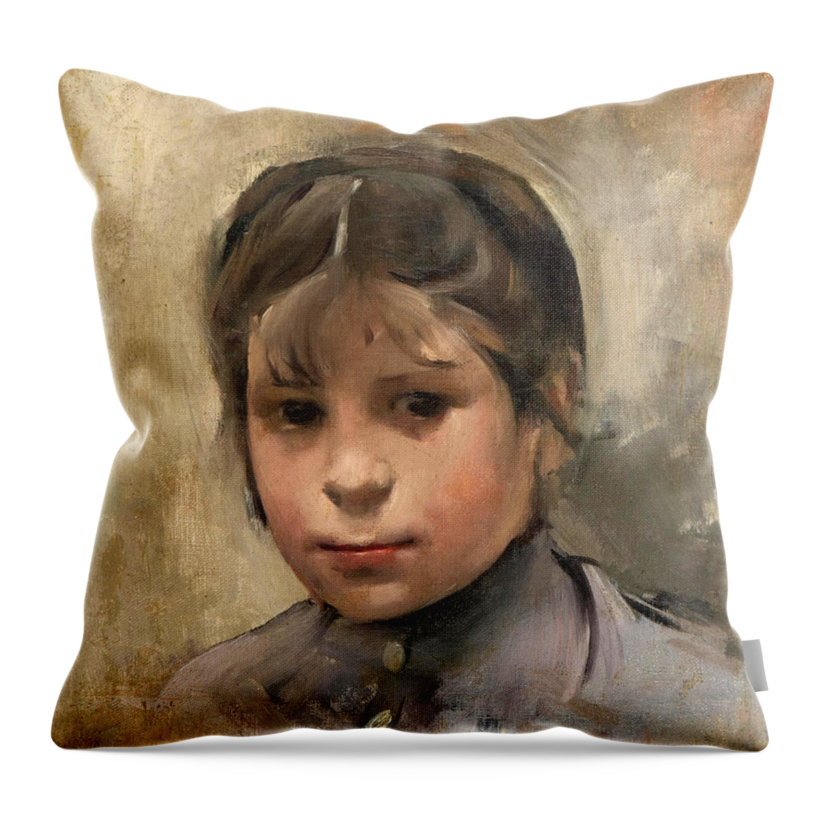 Ramon Casas Throw Pillow featuring the painting Portrait of a Girl by Ramon Casas