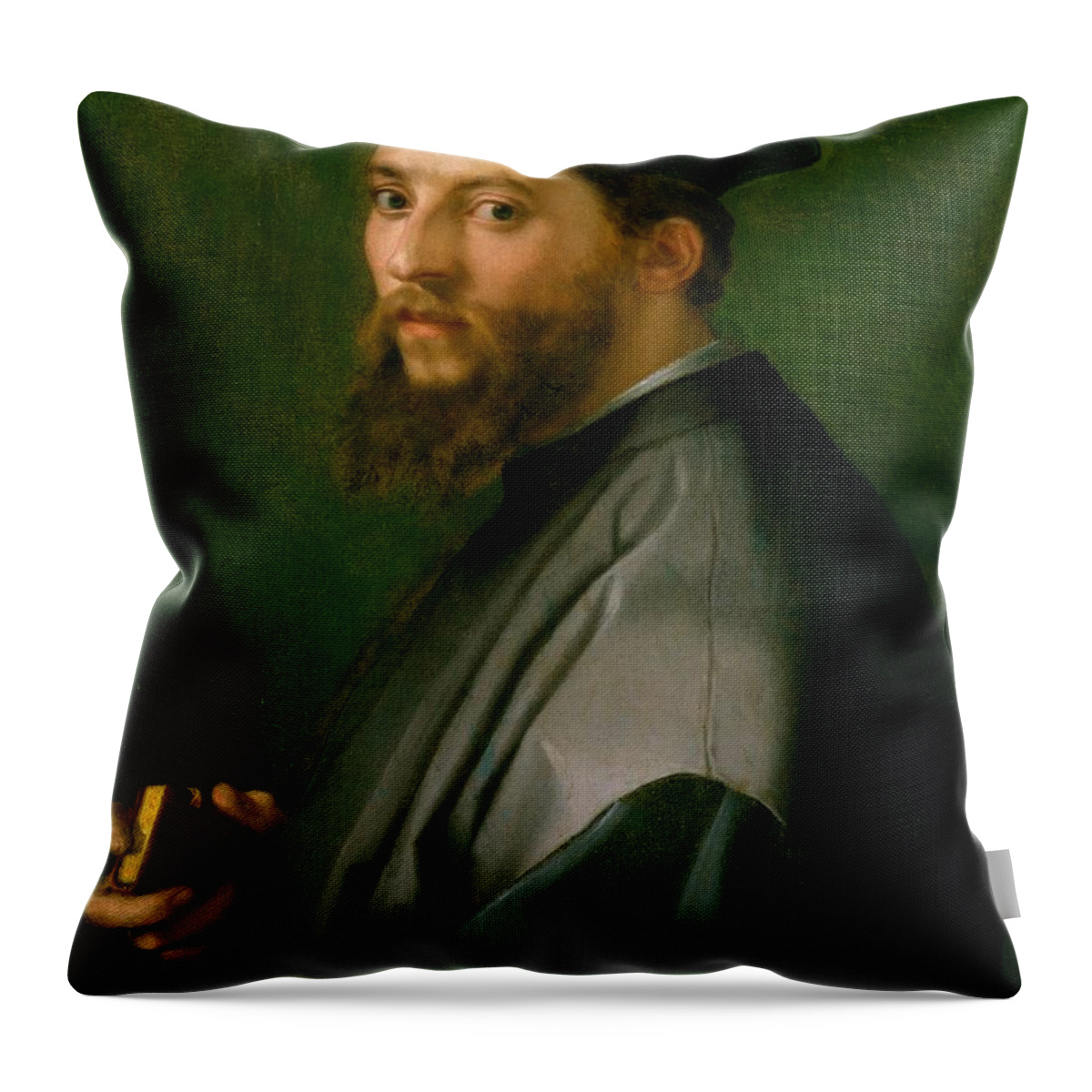 Cinquecento Throw Pillow featuring the painting Portrait of a Man by Andrea del Sarto