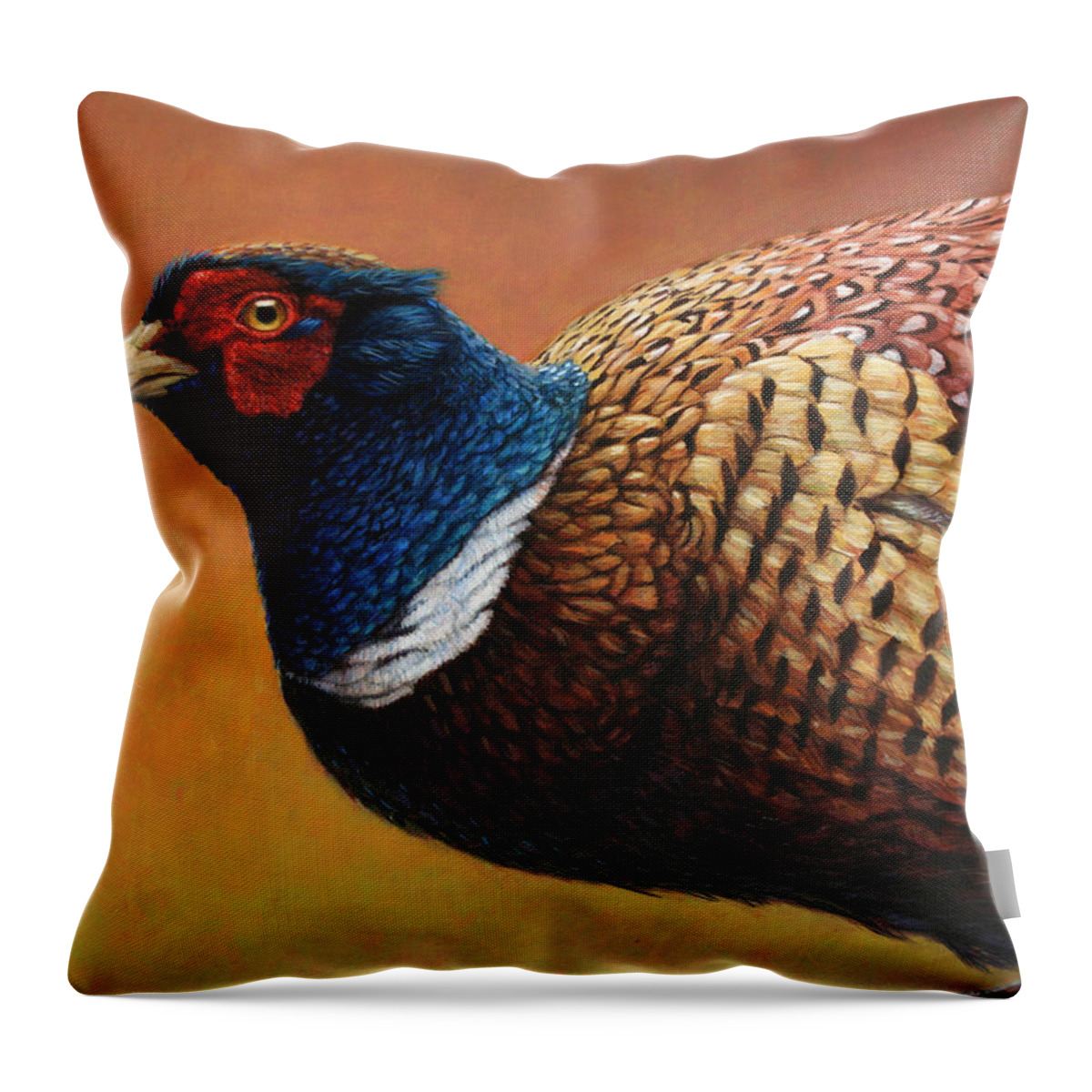 Pheasant Throw Pillow featuring the painting Portrait of a Pheasant by James W Johnson