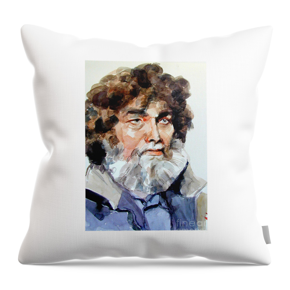 Greta Corens Portraits Throw Pillow featuring the painting Watercolor Portrait of a Sailor by Greta Corens