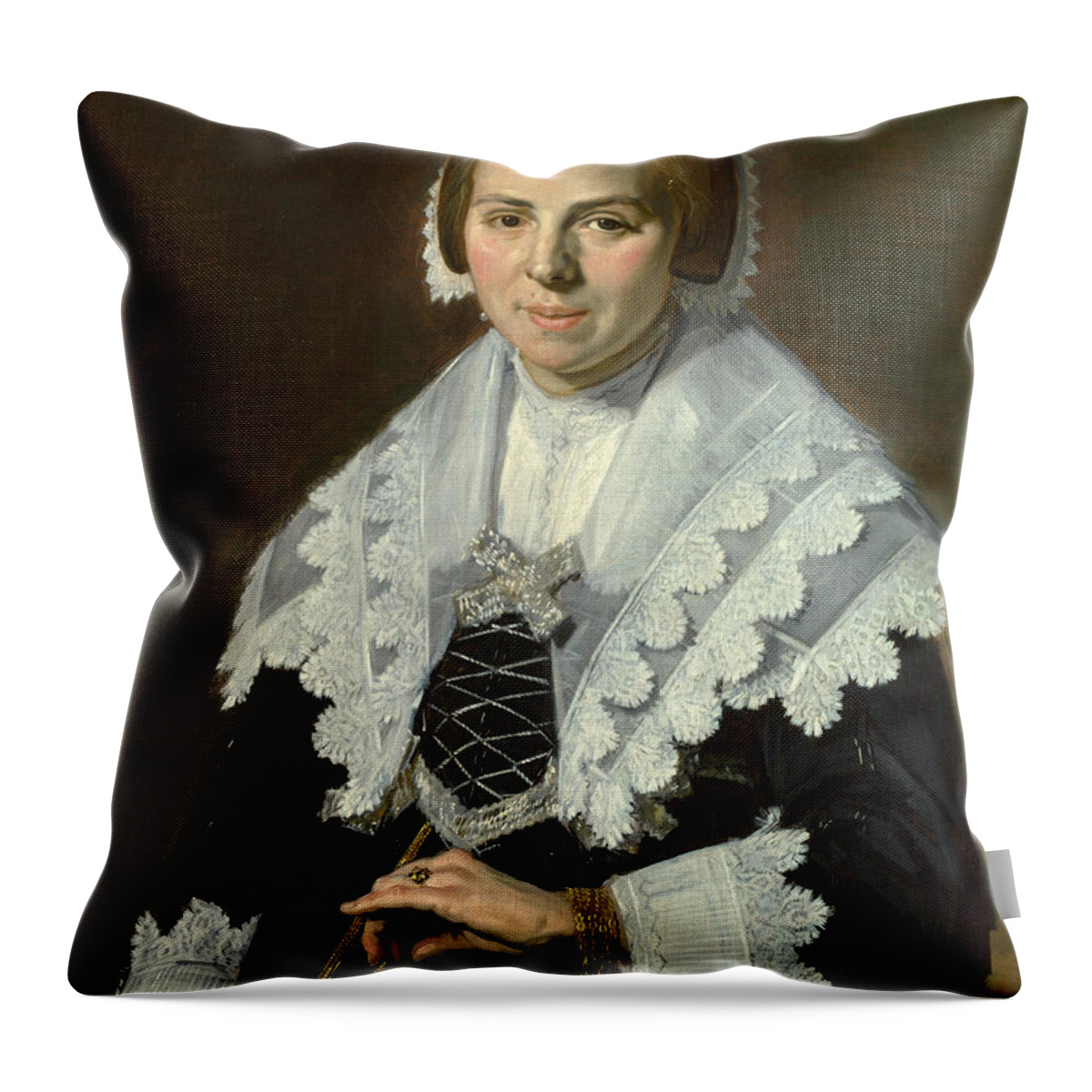 Frans Hals Throw Pillow featuring the painting Portrait of a Woman with a Fan by Frans Hals