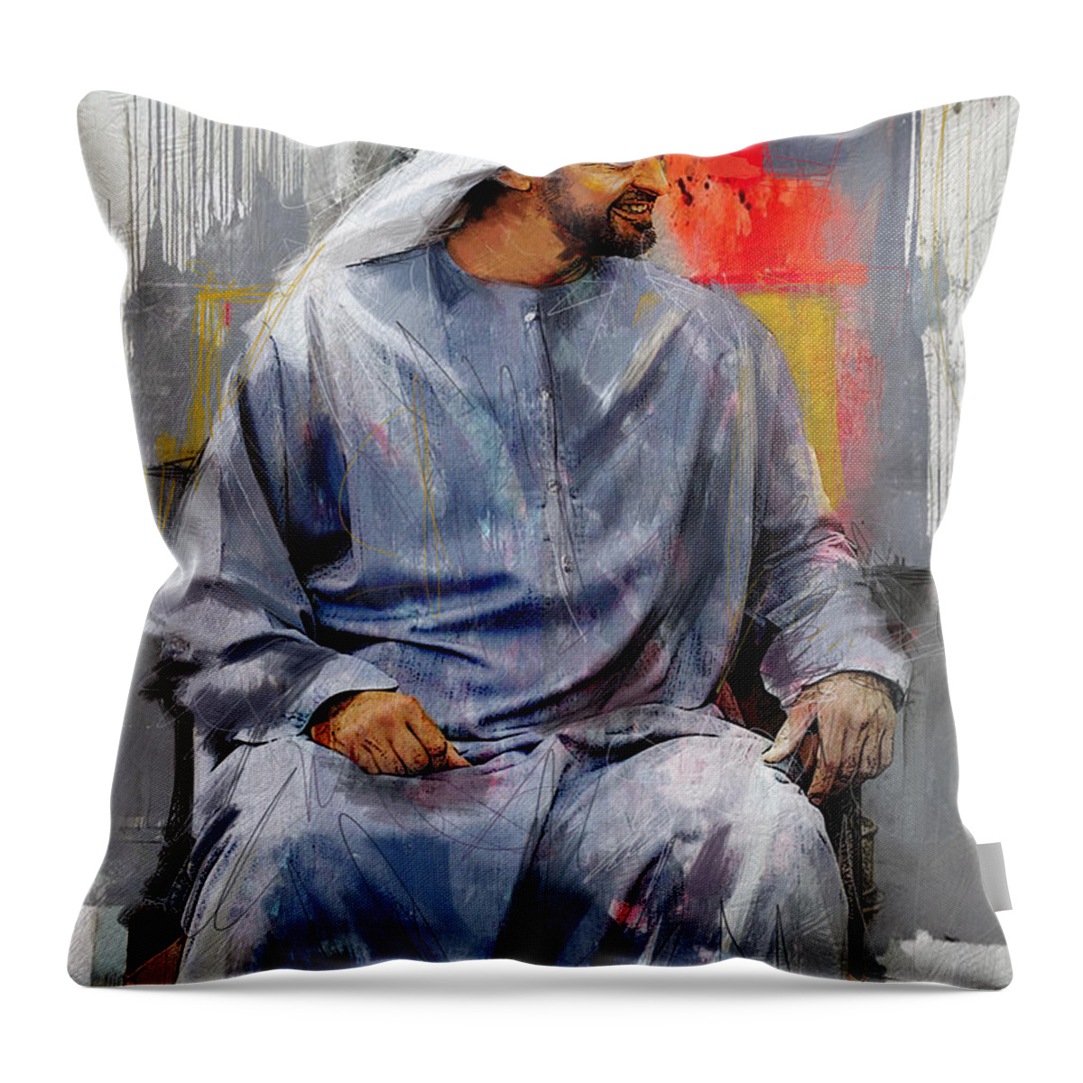 Uae Armed Forces Throw Pillow featuring the painting Portrait of Abdullah bin Zayed Al Nahyen 7 by Maryam Mughal
